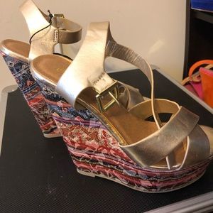 Gold Embellished Floral Wedges